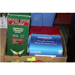 BOX OF CHRISTMAS HOUSES & FIBRE OPTIC ANGEL