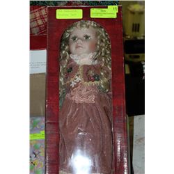 OLD FASHIONED PORCELAIN DOLL ON STAND - NEW