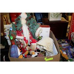 BOX W/ CERAMIC SANTA FIGURINE &