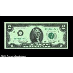 Fr. 1935-B $2 1976 Federal Reserve Note. Gem Crisp Uncirculated. Mismatched serial numbers B59208374