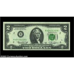 Fr. 1935-B $2 1976 Federal Reserve Note, Choice Crisp Uncirculated. Mismatched prefix letters, the l