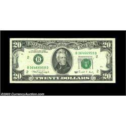 Fr. 2077-B $20 1990 Federal Reserve Note, Very Fine. One of two such examples of the "all green" thi