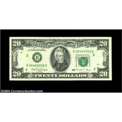 Fr. 2077-B $20 1990 Federal Reserve Note, Very Fine. One of two such examples of the "all green" thi