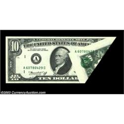 Fr. 2022-A $10 1974 Federal Reserve Note. Gem Crisp Uncirculated. A very dramatic foldover error. Im