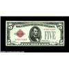 Image 1 : Fr. 1525 $5 1928 Inverted Reverse Legal Tender, Very Fine. A well centered early $5 red seal invert,