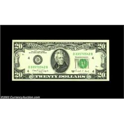 Fr. 2077-D $20 1988A Federal Reserve Note, Choice Crisp Uncirculated. A nicely centered blank revers