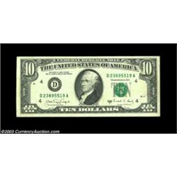 Fr. 2029-D $10 1988A Federal Reserve Note, Choice Crisp Uncirculated. About 20 percent of the revers
