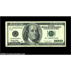 Fr. 2175-L $100 1996 Federal Reserve Note, Very Fine-Extremely Fine. Underinking of the plate has ca