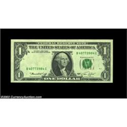 Fr. 1908-B $1 1974 Federal Reserve Note, Gem Crisp Uncirculated. Missing nearly all of the district.