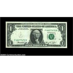 Fr. 1908-F $1 1974 Federal Reserve Note, Gem Crisp Uncirculated. The black ink portion of the third.