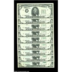Fr. 1984-E $5 1995 Federal Reserve Notes, Gem Crisp Uncirculated. Nine consecutive pieces, the first