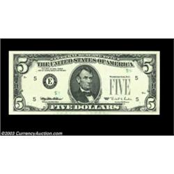Fr. 1984-E $5 1995 Federal Reserve Note, Gem Crisp Uncirculated. Partial third printing, missing the