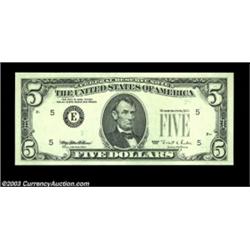 Fr. 1984-E $5 1995 Federal Reserve Note. Gem Crisp Uncirculated. The green ink of the third printing