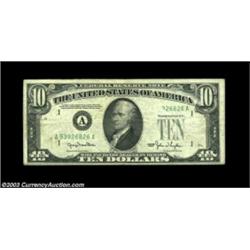 Fr. 2010-A $10 1950 Federal Reserve Note, Fine-Very Fine. Unusual obstruction error where part of th