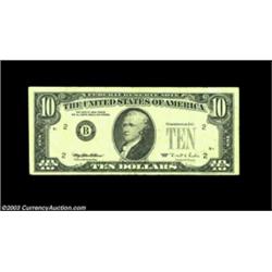 Fr. 2032-B $10 1995 Federal Reserve Note. Very Fine.The green Treasury seal and serial numbers are m