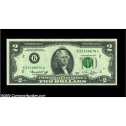 Fr. 1935-B $2 1976 Federal Reserve Note, Gem Crisp Uncirculated. Mismatched serial numbers B59208574