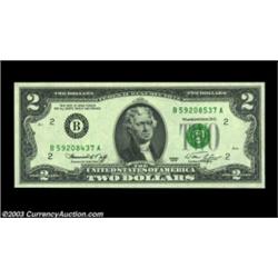 Fr. 1935-B $2 1976 Federal Reserve Note, Gem Crisp Uncirculated. Mismatched (by one digit) serial nu