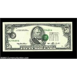 Fr. 2125-G $50 1993 Federal Reserve Note. Crisp Uncirculated. The third printing is skewed far to th