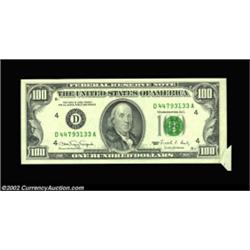 Fr. 2173-D $100 1990 Federal Reserve Note, Gem Crisp Uncirculated. There is a smallish butterfly fol