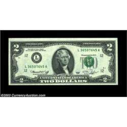 Fr. 1935-L $2 1976 Federal Reserve Note, Choice Crisp Uncirculated. Partial offset, roughly 40 perce