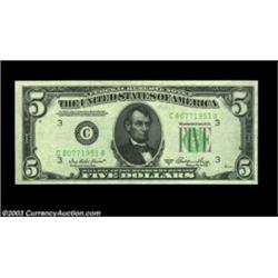 Fr. 1962-C $5 1950A Federal Reserve Note, About Uncirculated. A scarce early series front to back of