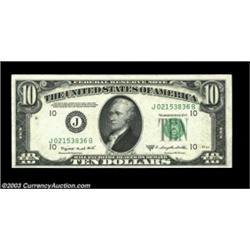 Fr. 2013-J $10 1950C Federal Reserve Note. Extremely Fine.This Kansas City Ten has a sliver of a fro