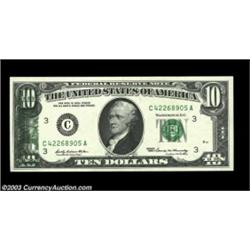 Fr. 2018-C $10 1969 Federal Reserve Note. Gem Crisp Uncirculated.A 10% back-to-front transfer is pre