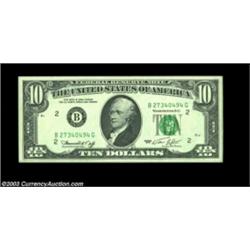 Fr. 2022-B $10 1974 Federal Reserve Note, Gem Crisp Uncirculated. Full offset on the reverse. Import