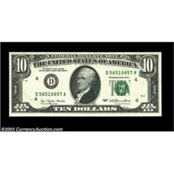 Fr. 2023-D $10 1977 Federal Reserve Note. Gem Crisp Uncirculated.A dramatic front-to-back transfer g