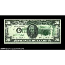 Fr. 2070-C $20 1969C Federal Reserve Note. Choice Crisp Uncirculated.A very unusual double offset er