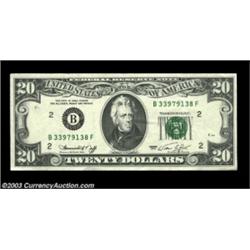Fr. 2071-B $20 1974 Federal Reserve Note. Extremely Fine.A triangular front-to-back offset is presen