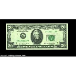 Fr. 2072-G $20 1977 Federal Reserve Note, Gem Crisp Uncirculated. Dark offset on the reverse is 100.