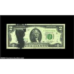 Fr. 1935-E $2 1976 Federal Reserve Note, Very Fine. Massive ink smear on the left side of the front.