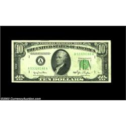 Fr. 2010-A $10 1950 Federal Reserve Note, Choice About Uncirculated. Large ink smear on the back of.