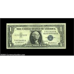 Fr. 1619 $1 1957 Silver Certificate, Crisp Uncirculated. Insufficient inking on the first printing..