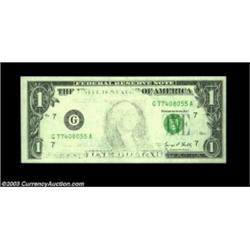 Fr. 1907-G $1 1969D Federal Reserve Notes, Crisp Uncirculated. Dramatic underinking of the plate lef