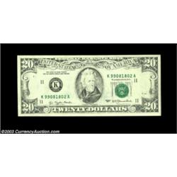 Fr. 2072-K $20 1977 Federal Reserve Note, Gem Crisp Uncirculated. A severely underinked plate led th
