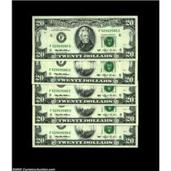 Fr. 2079-F $20 1993 Federal Reserve Notes, Gem Crisp Uncirculated. The bookend and five consecutive.
