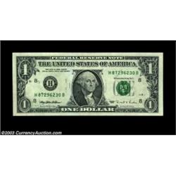 Fr. 1920-H $1 1995 Federal Reserve Note, About Uncirculated. The back printing is partially doubled,