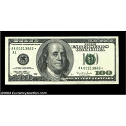 Fr. 2175-A* $100 1996 Federal Reserve Note. Gem Crisp Uncirculated. A note which would be desirable.
