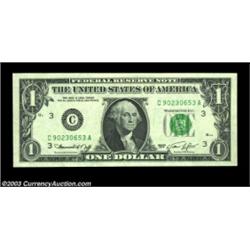 Error Quartet.Fr. 1908-C $1 1974 Federal Reserve Note, About Uncirculated. 100 percent face on back.
