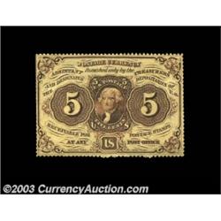 Fr. 1229 5c First Issue Choice New. This is the rarer Perforated no-monogram variety. The colors are