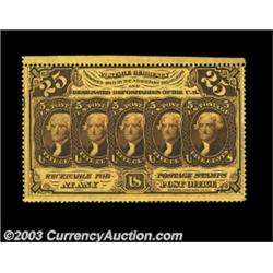 Fr. 1279 25c First Issue Superb Gem New. There is a huge strip of margin outside the perforations at