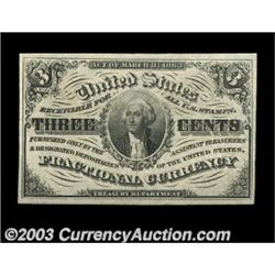 Fr. 1226 3c Third Issue Gem New. A pretty Three Cent note, with broad margins, perfect centering of.