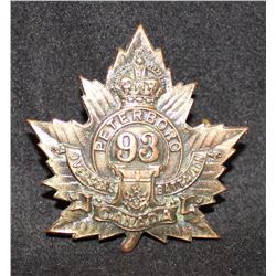 C1. 93rd Battalion, PETERBORO, Ontario, Cap Badge