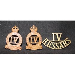 D127. 4th Hussars Collar pair and shoulder title lot