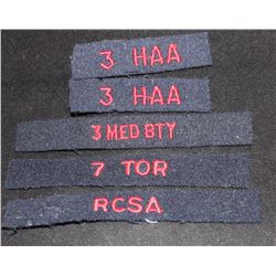 H14. Royal Canadian Artillery CLOTH Flash lot. Lot of 5