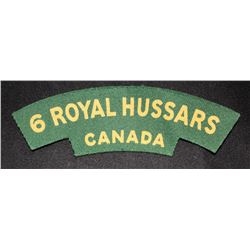 H91. 6 ROYAL HUSSARS CANVAS shoulder flash