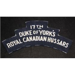 H191. 17th Duke of York's Royal Canadian Hussars CANVAS flash