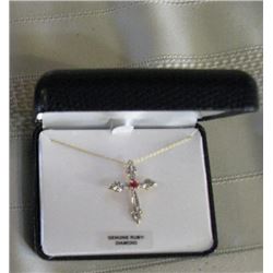 18k. Over Sterling Silver Ruby Diamond Cross